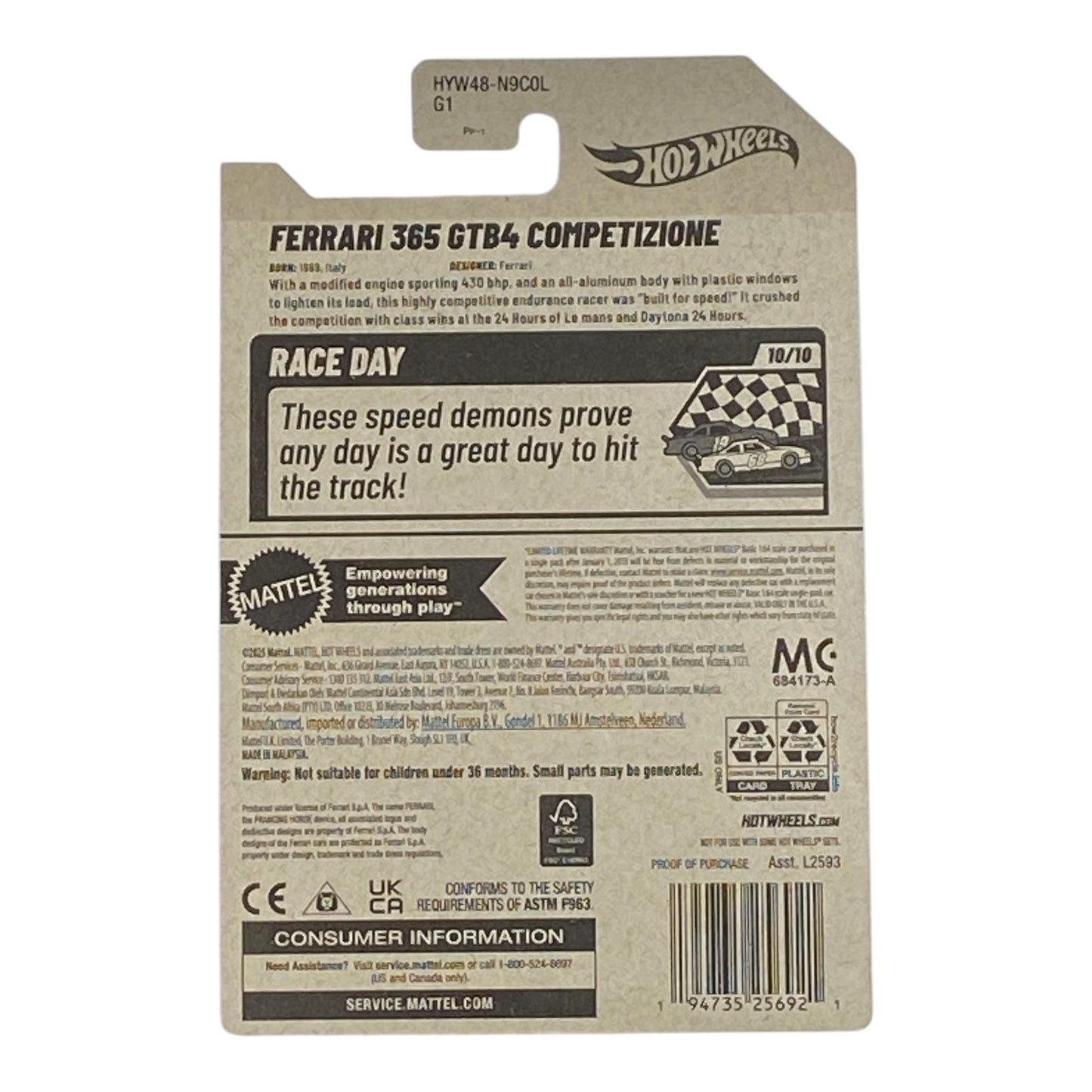 Hot Wheels Ferrari 365 GTB4 Competizione - Race Day Series 10/10