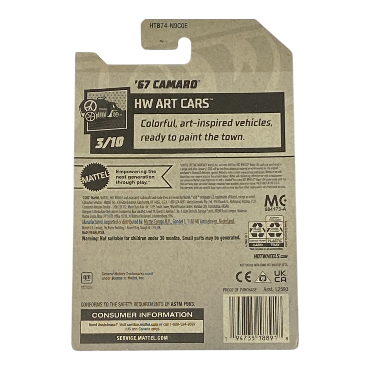 Hot Wheels '67 Camaro - HW Art Cars Series 3/10