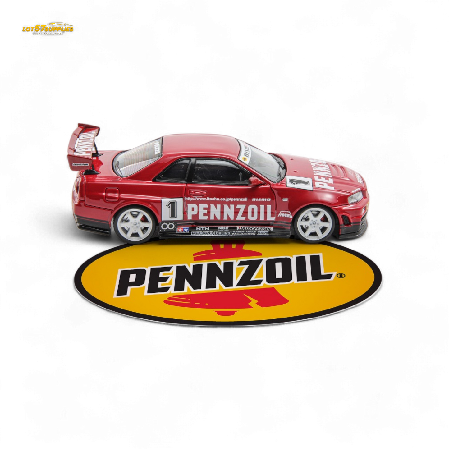 Fast Speed FS 1:64 Skyline GT-R R34 Nismo Z-Tune Pennzoil #1 – Red (Foshan AIT Exhibition Edition) - Collectors World Toys