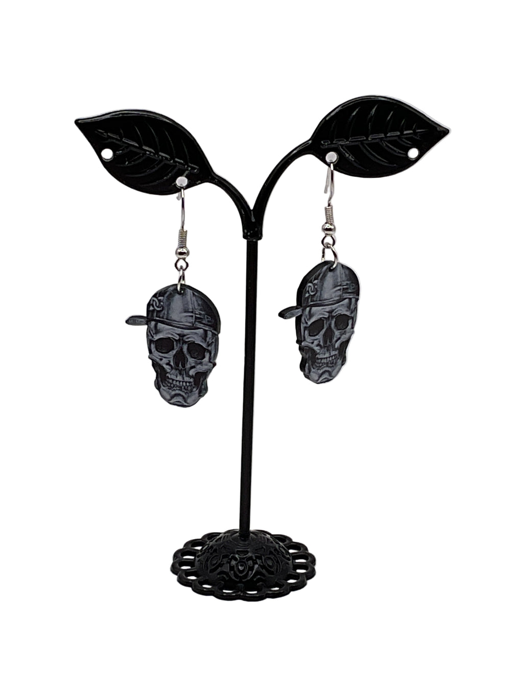 Skull With Ball Cap Earrings