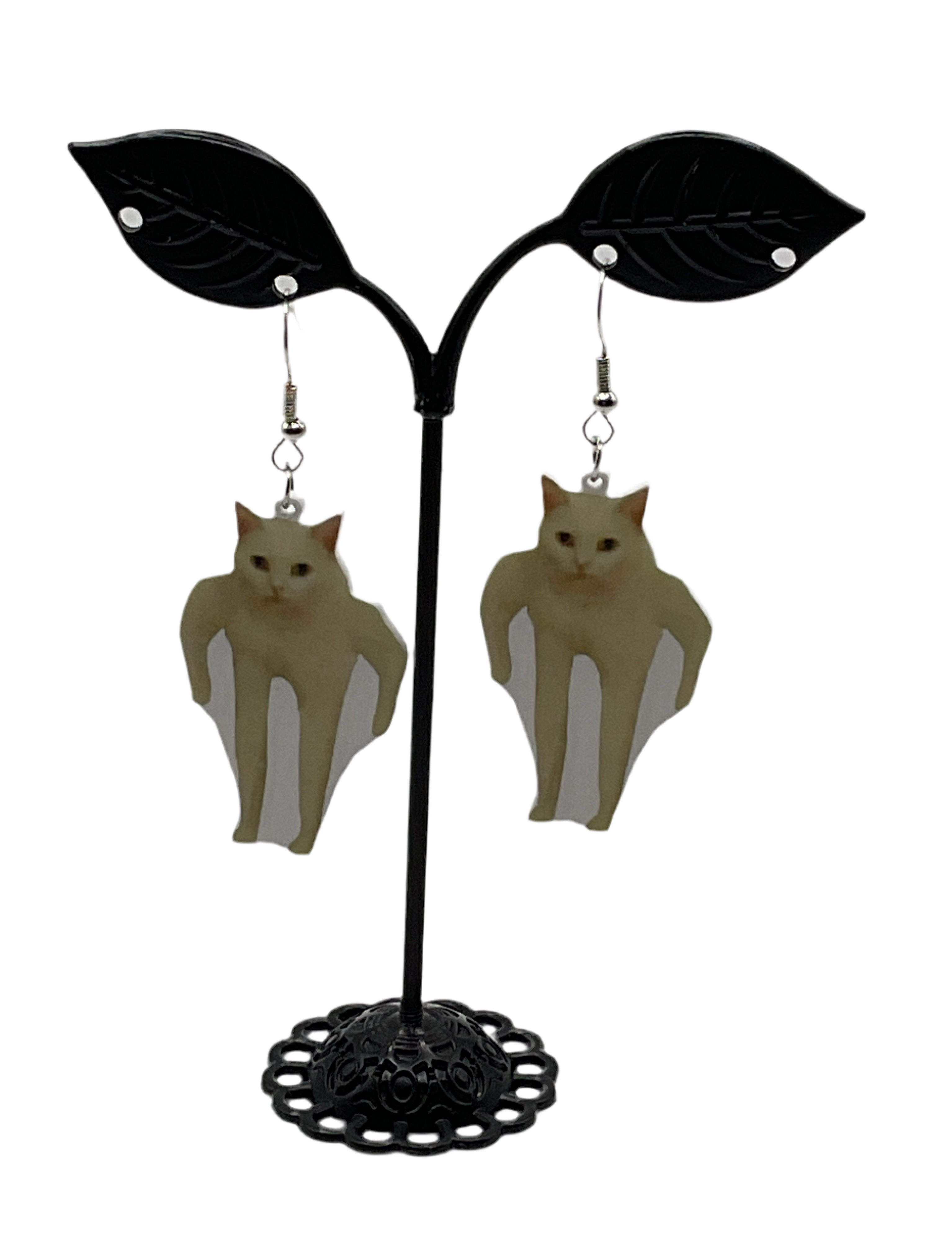 Standing cat meme earrings Main image