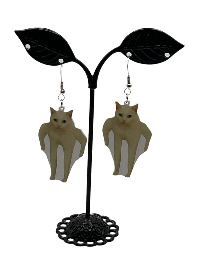 Standing cat meme earrings Hover Image