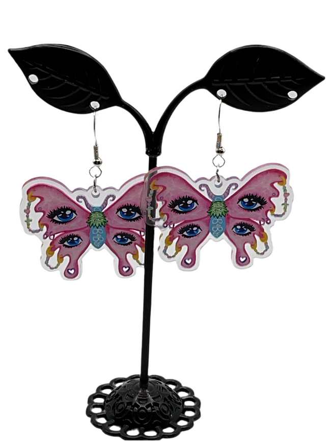 Pink Butterfly earrings Hover Image