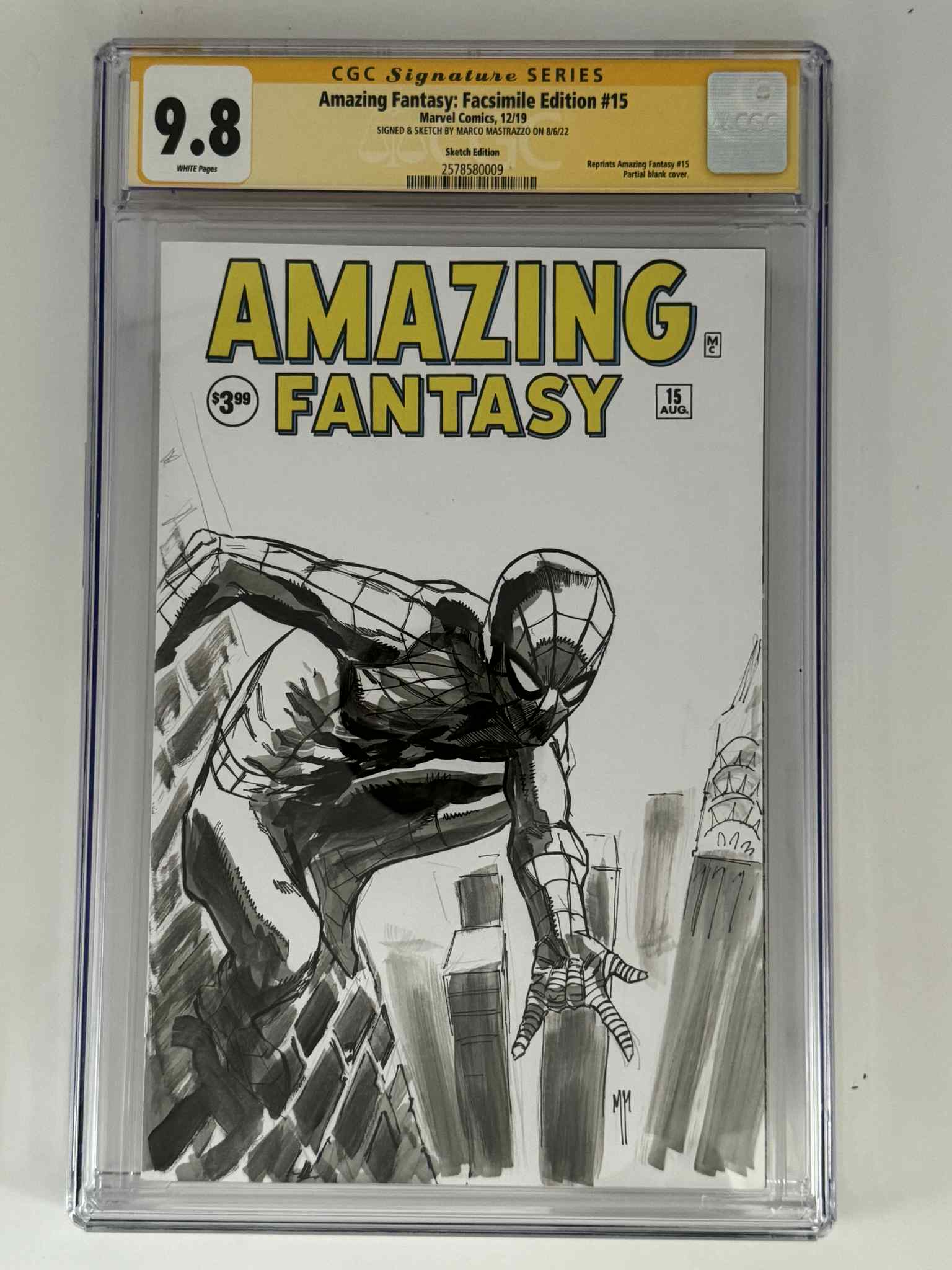 [Signed & Sketch by Marco Mastrazzo] Amazing Fantasy #15 CGC 9.8 Yellow Label Exclusive Sketch Var Main image