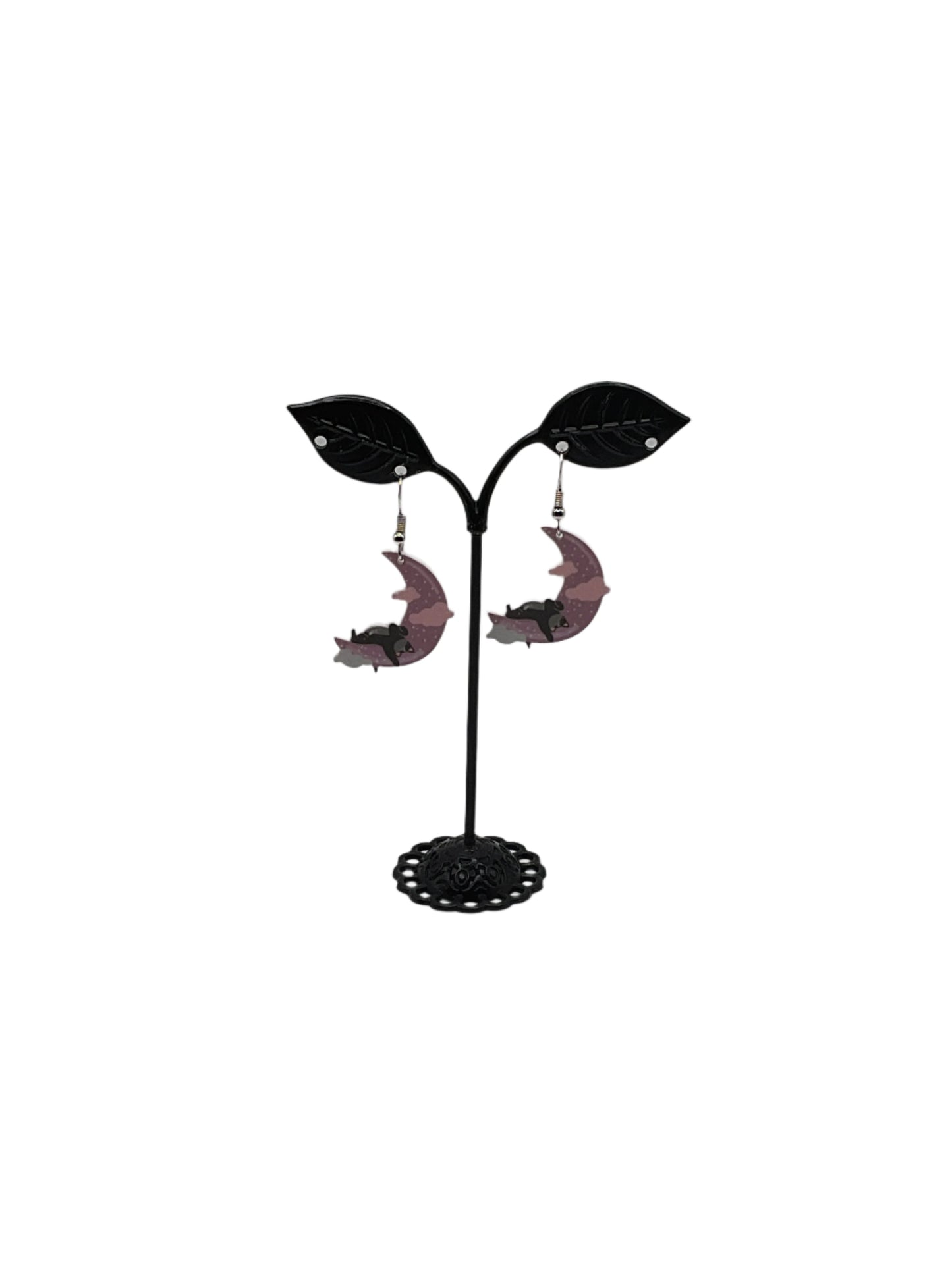 Cat laying on moon Earrings