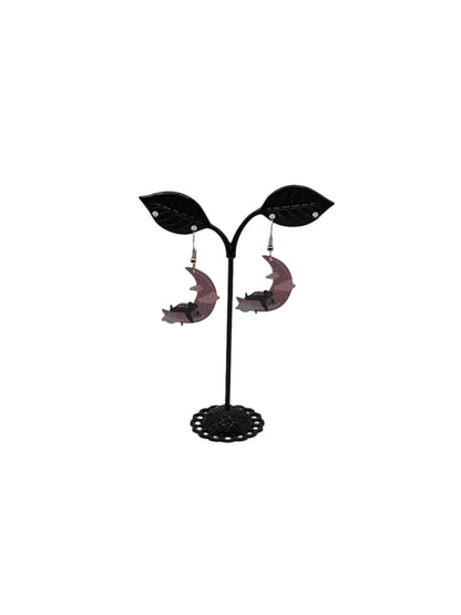 Cat laying on moon Earrings