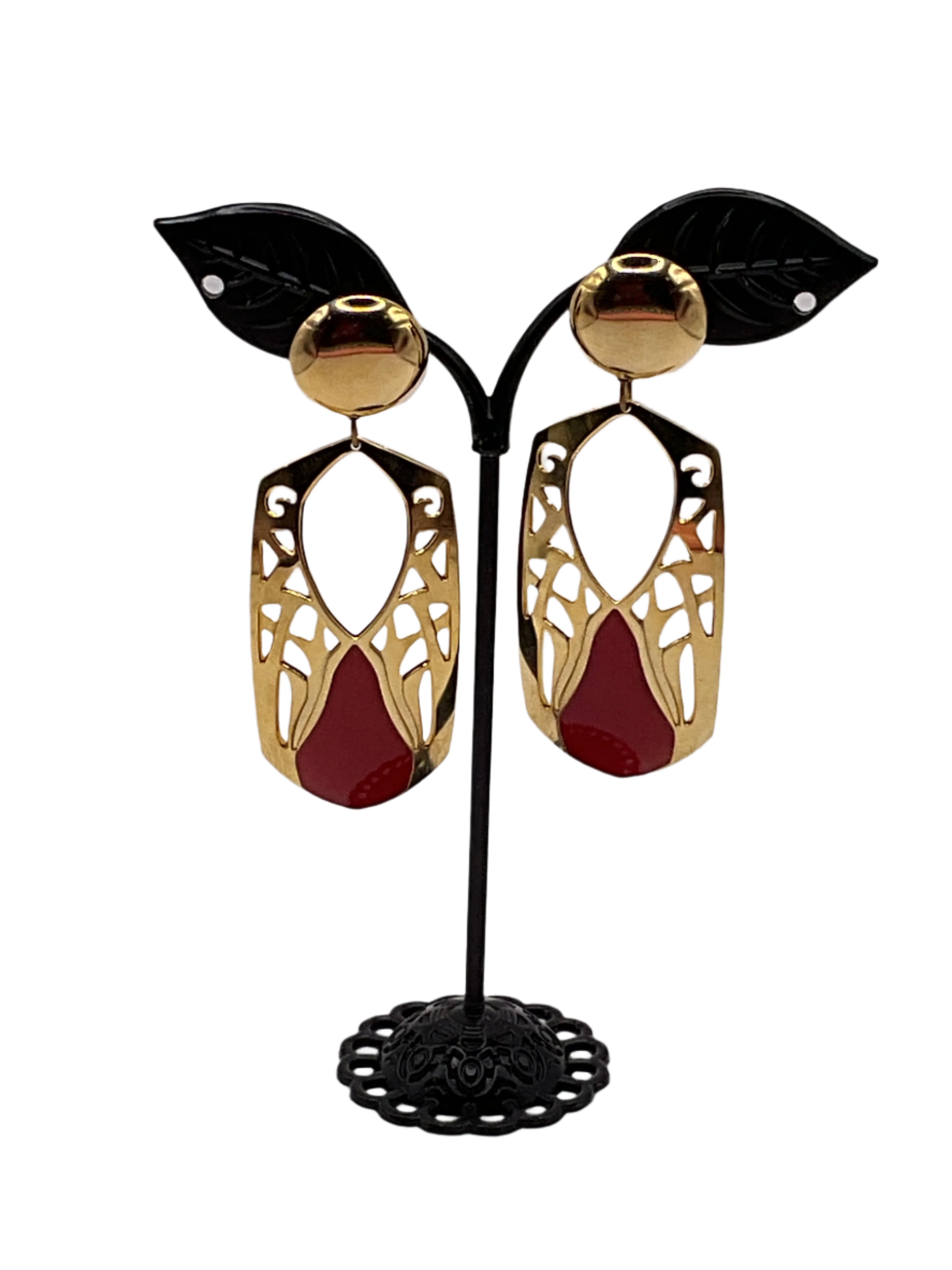 Gold and red earrings