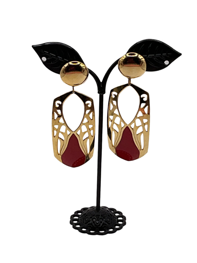 Gold and red earrings Hover Image