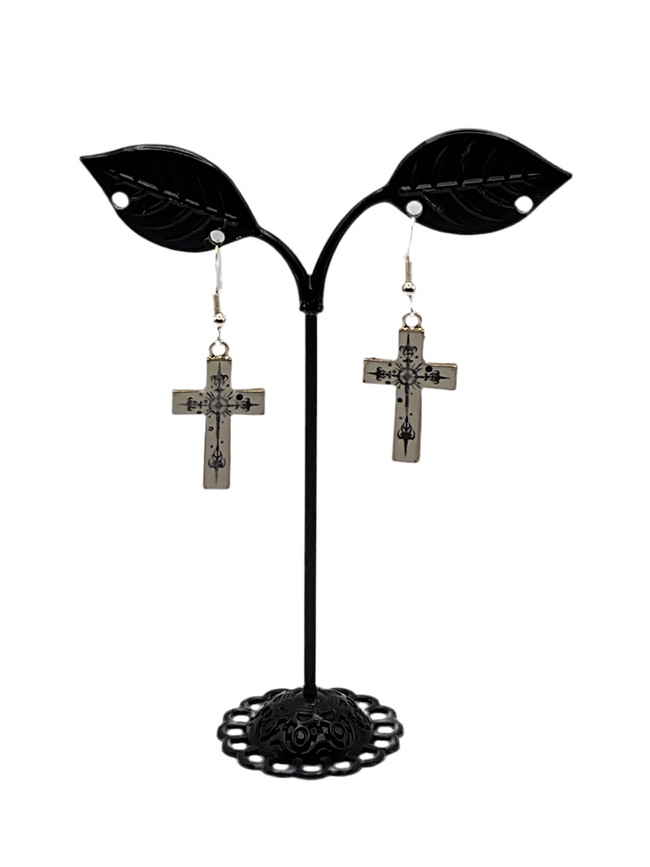 white cross earrings Hover Image