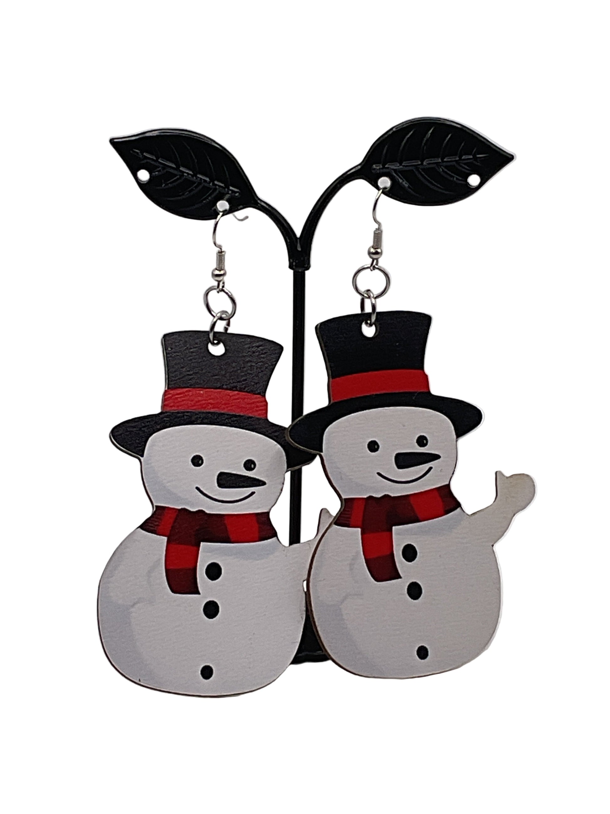 Wooden Christmas Earrings SNOWMAN