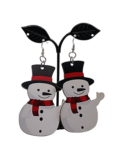 Wooden Christmas Earrings SNOWMAN