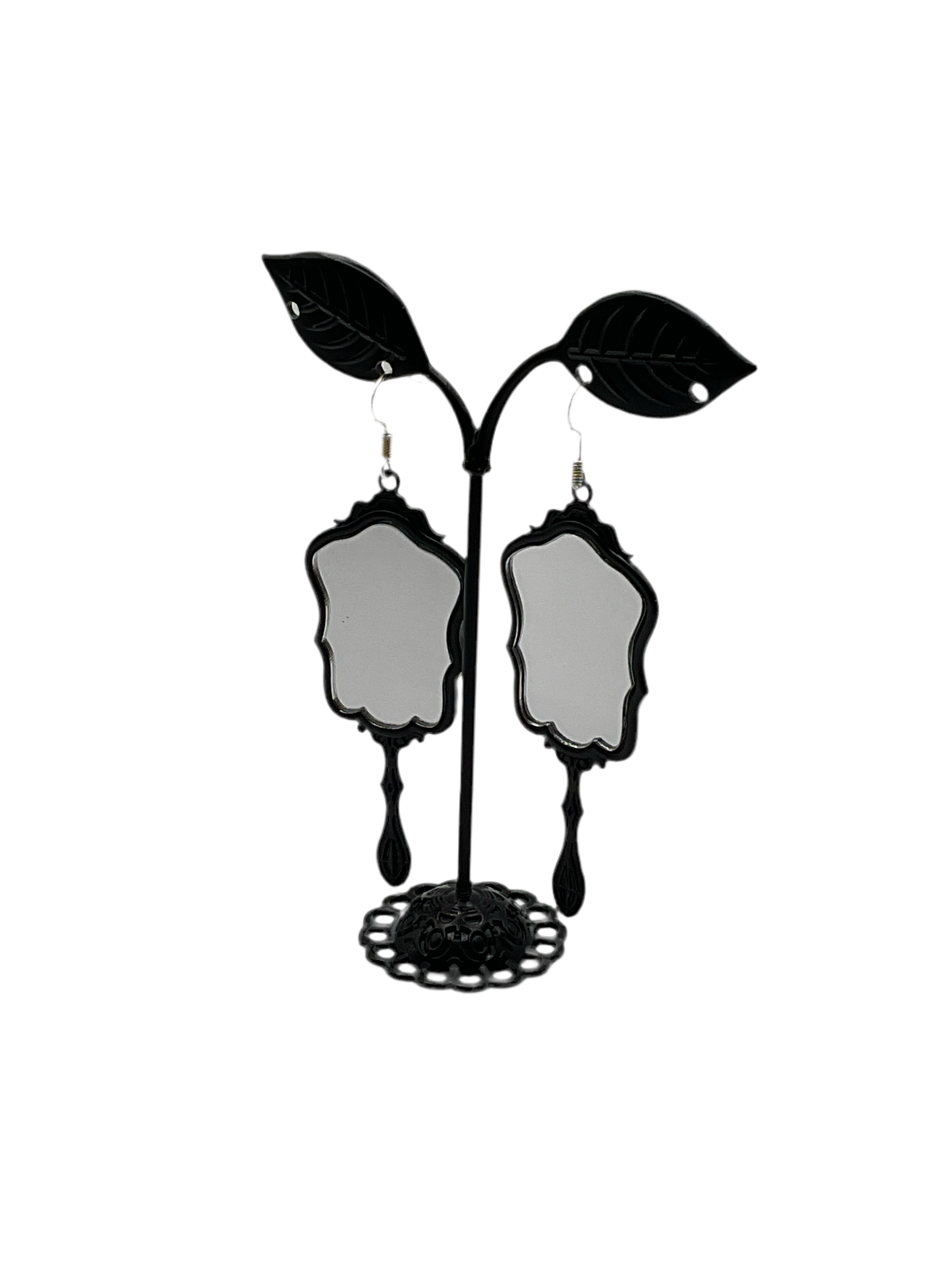 Black Hand Mirror Earrings