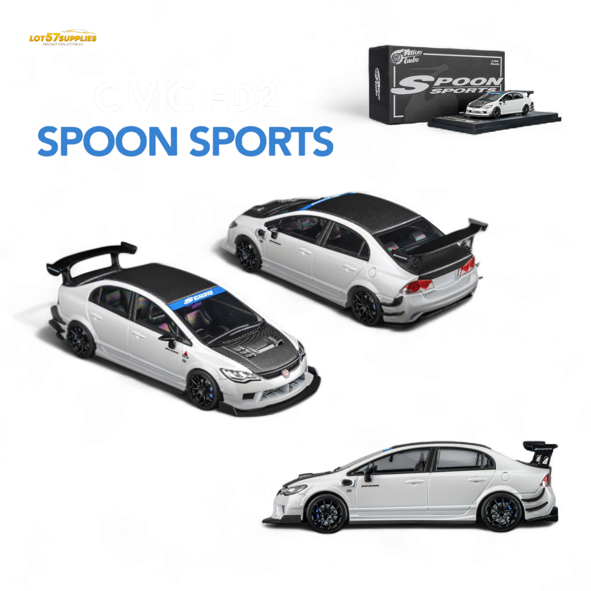 (Pre-Order) Microturbo Honda Civic Type R FD2 Spoon Sports - Metallic White 1:64 - Collectors World Toys