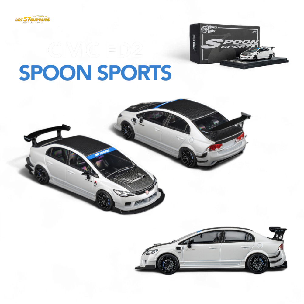 (Pre-Order) Microturbo Honda Civic Type R FD2 Spoon Sports - Metallic White 1:64 - Collectors World Toys