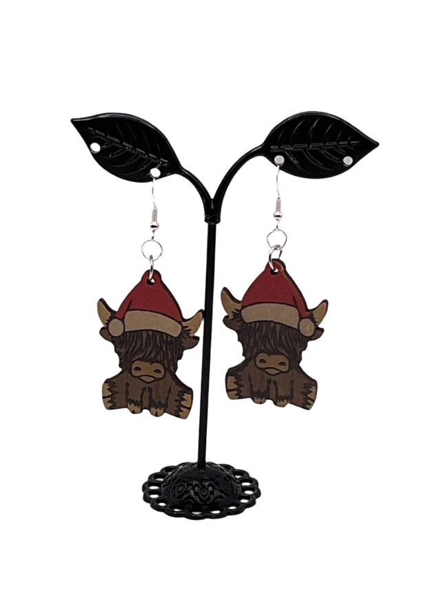Highland Cow Christmas Earrings Hover Image
