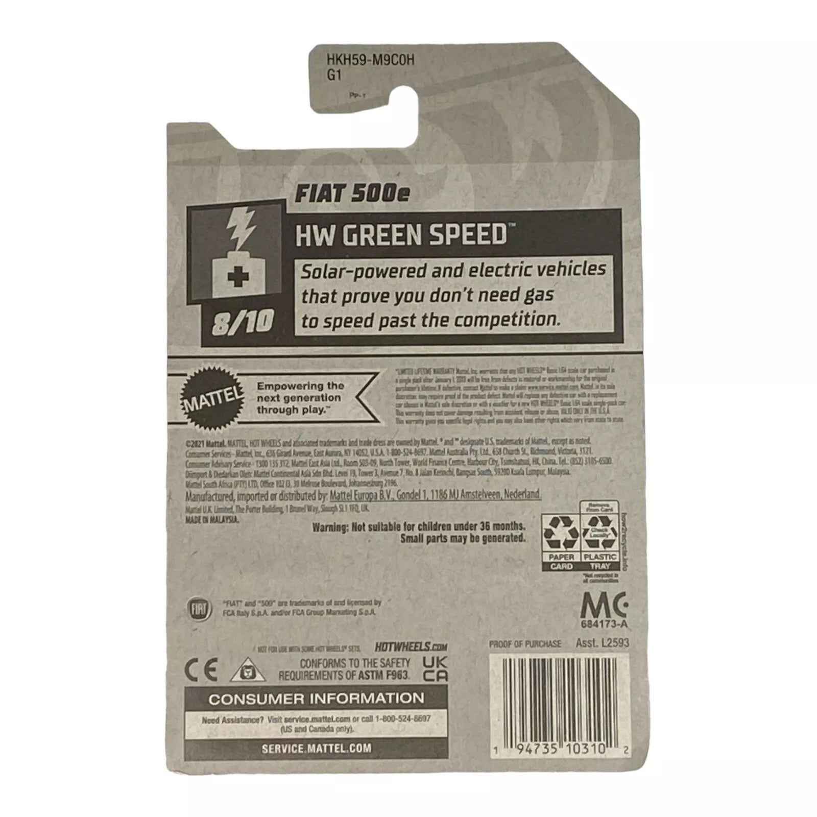 Hot Wheels Fiat 500e - Green Speed Series 8/10 -