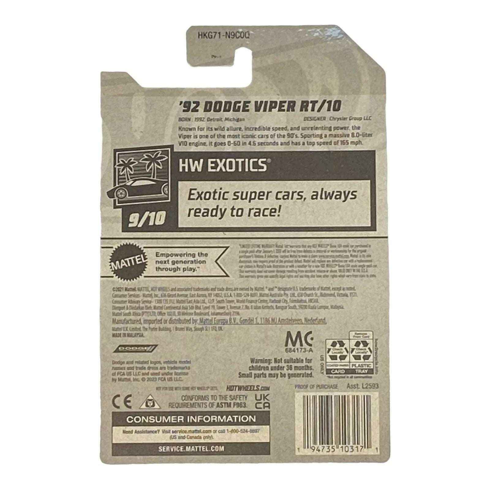 Hot Wheels '92 Dodge Viper RT/10 - Exotics Series 9/10 -