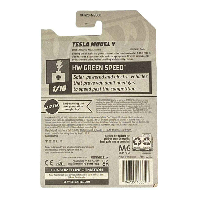 Hot Wheels Tesla Model Y - Green Speed Series 1/10 Main Image