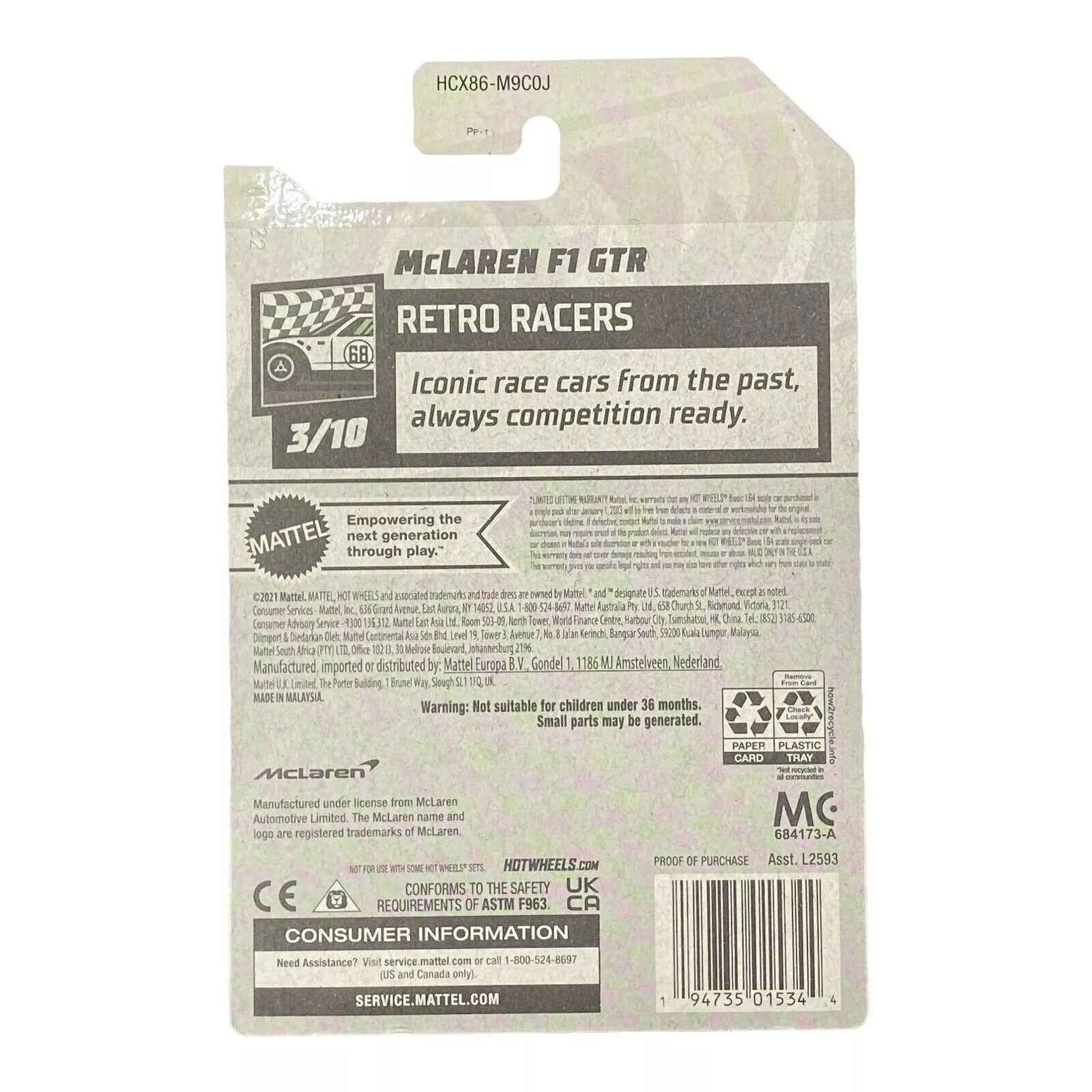 Hot Wheels McLaren F1 GTR - Retro Racers Series 3/10 -