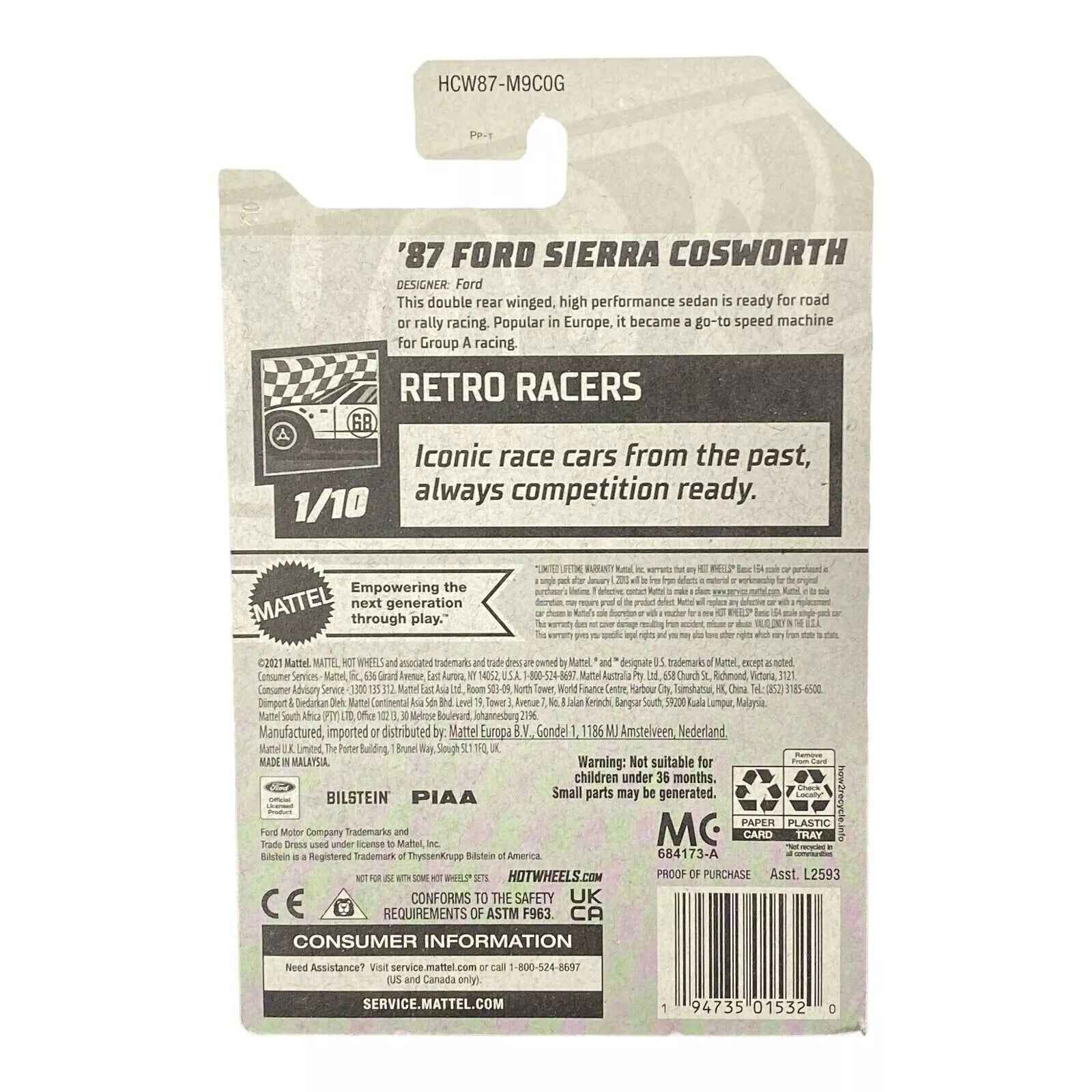 Hot Wheels '87 Ford Sierra Cosworth - Retro Racers Series 1/10 -