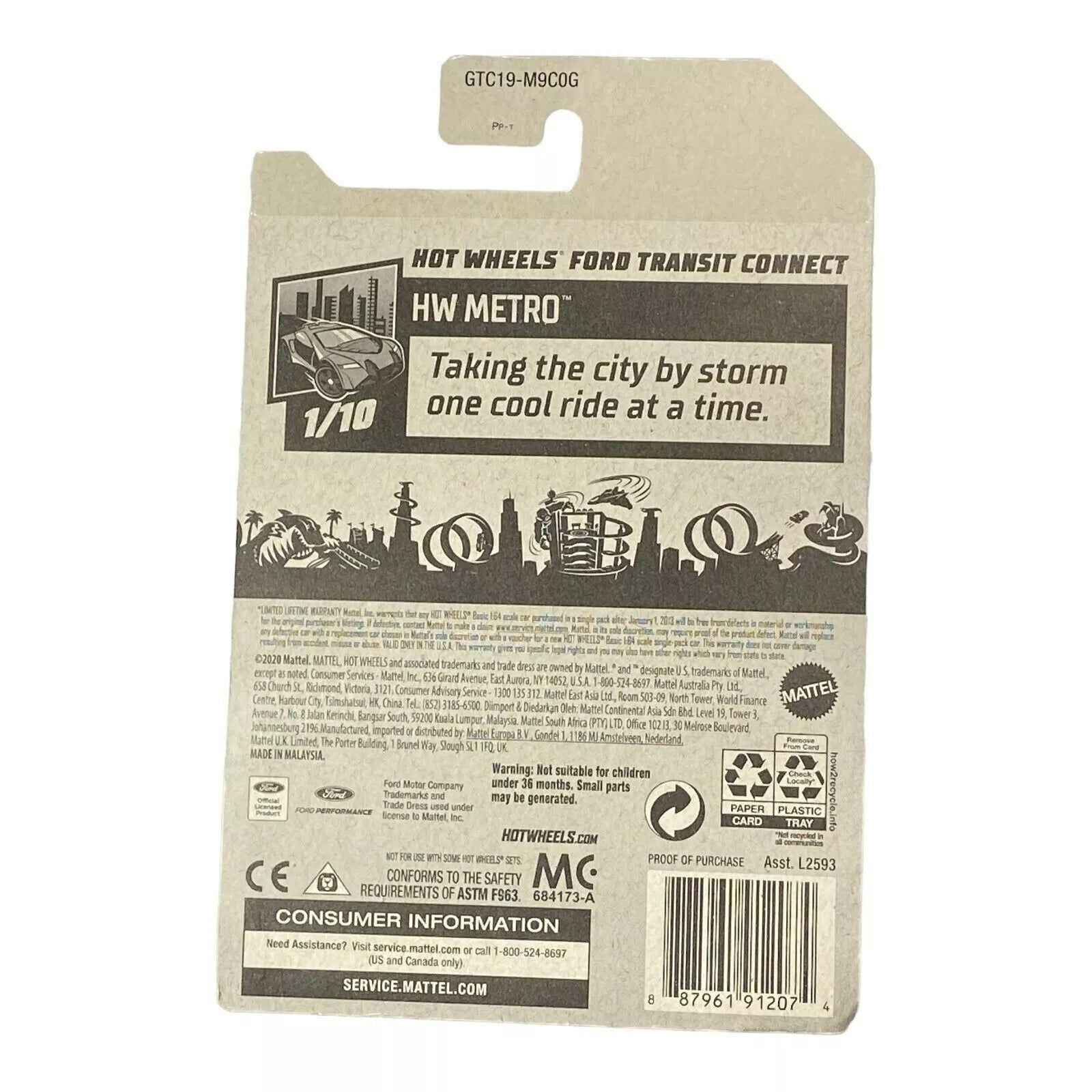 Hot Wheels Ford Transit Connect (Silver) - Metro Series 1/10 -