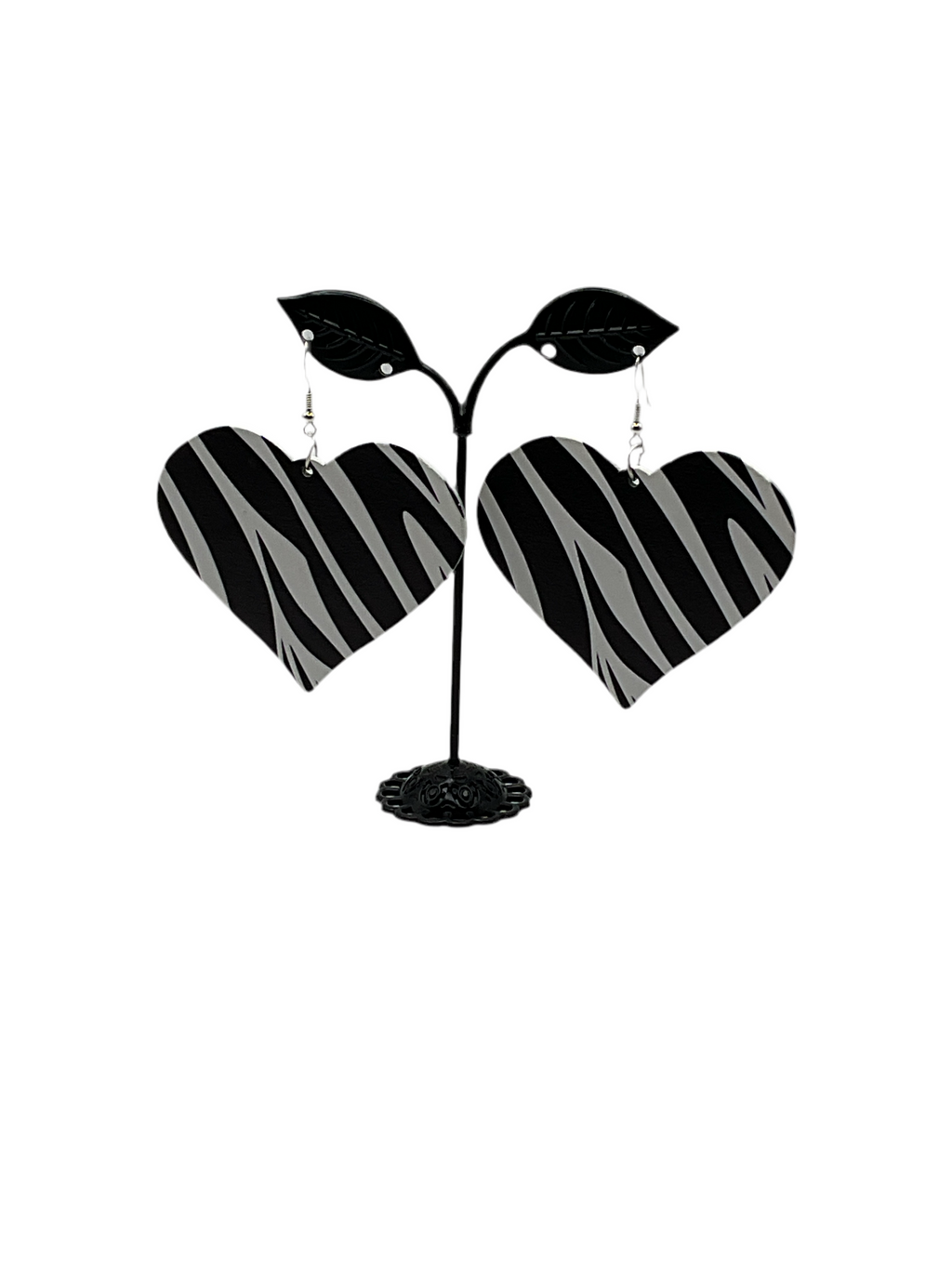 Zebra Print Heart Earrings