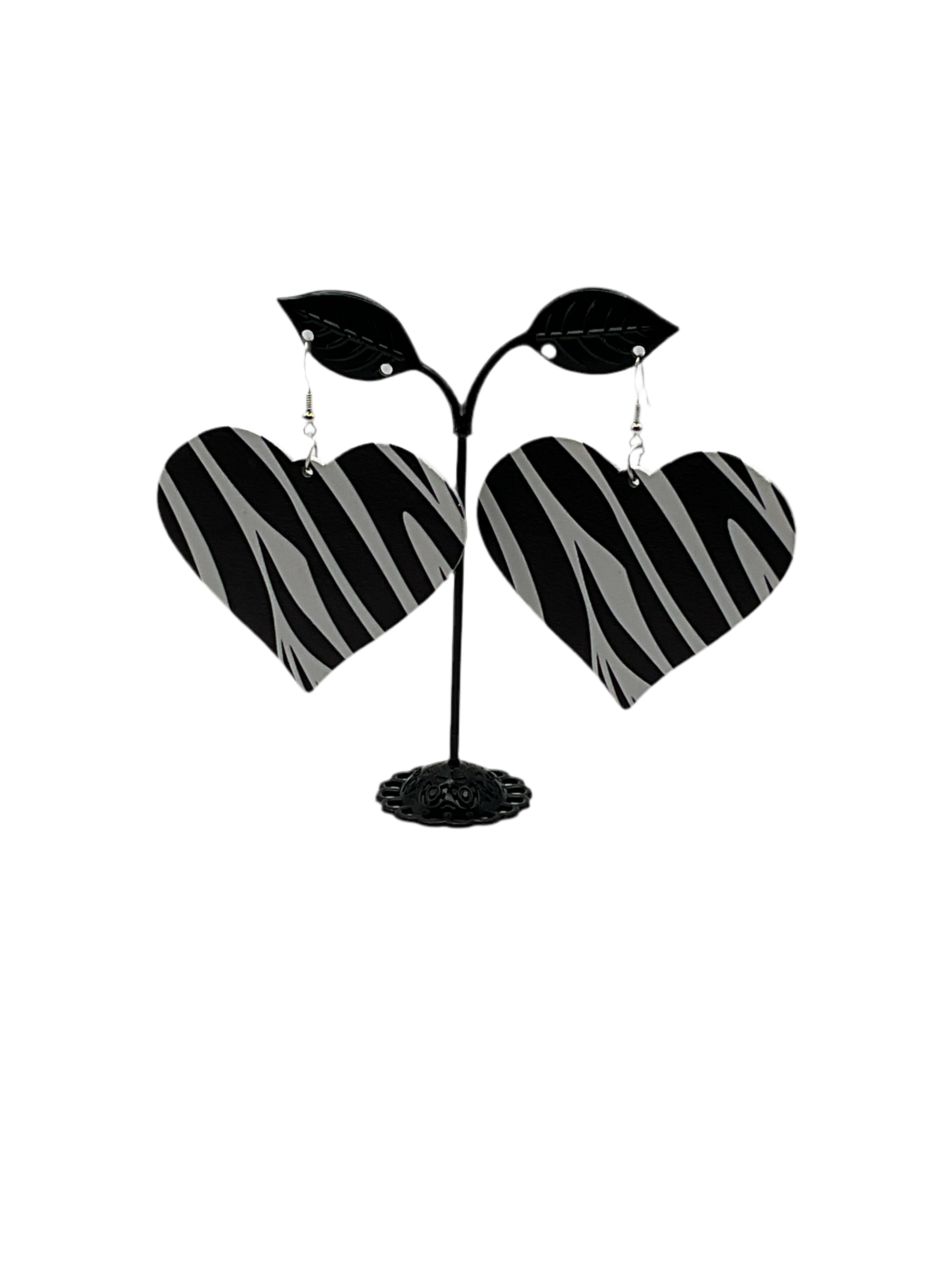 Zebra Print Heart Earrings