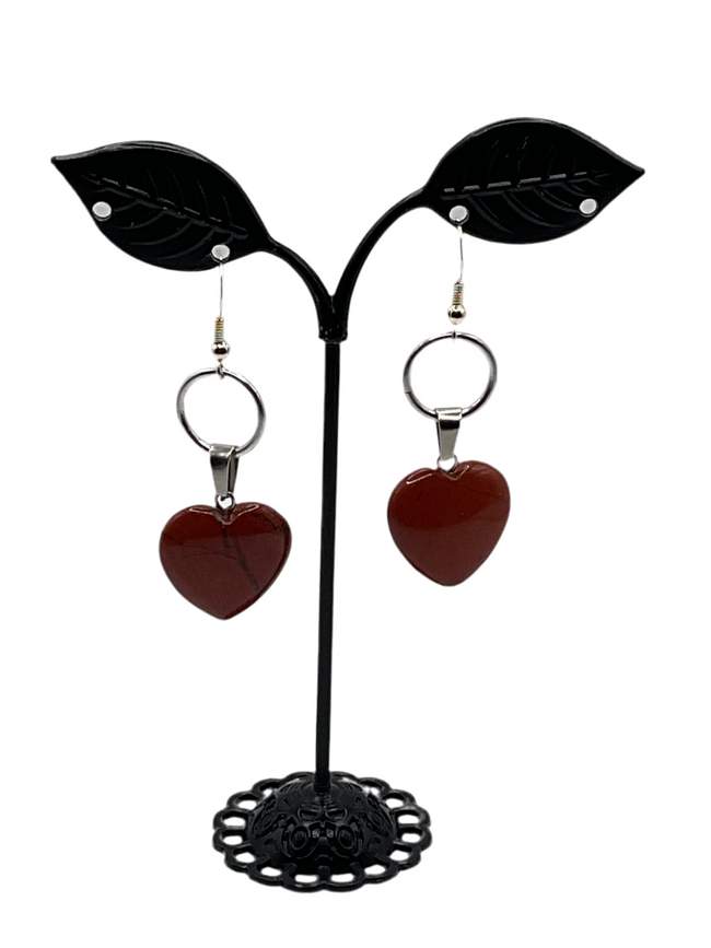 Red Jasper Stone Heart Earrings Hover Image
