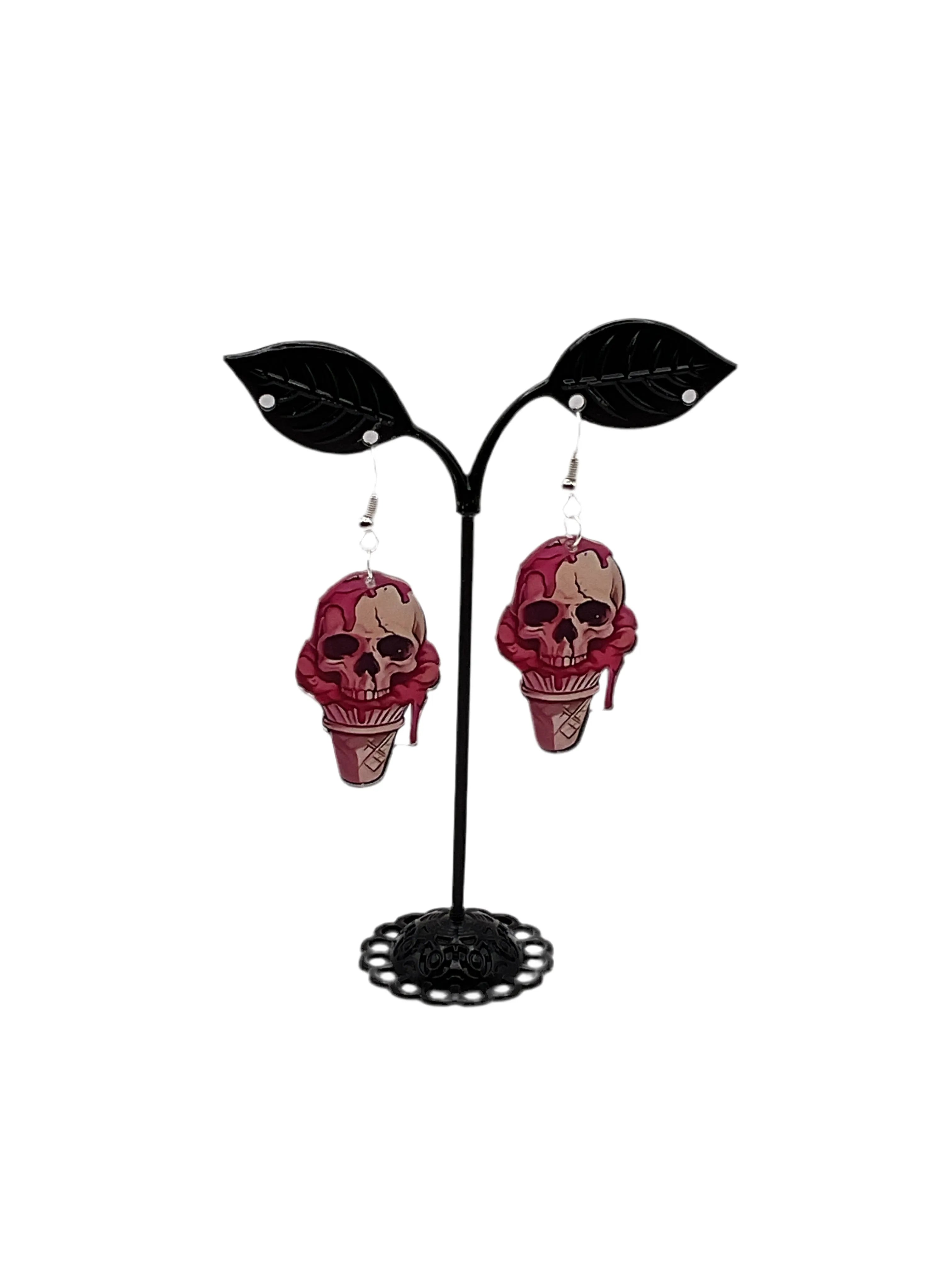 Ice Cream Cone Skull Earrings