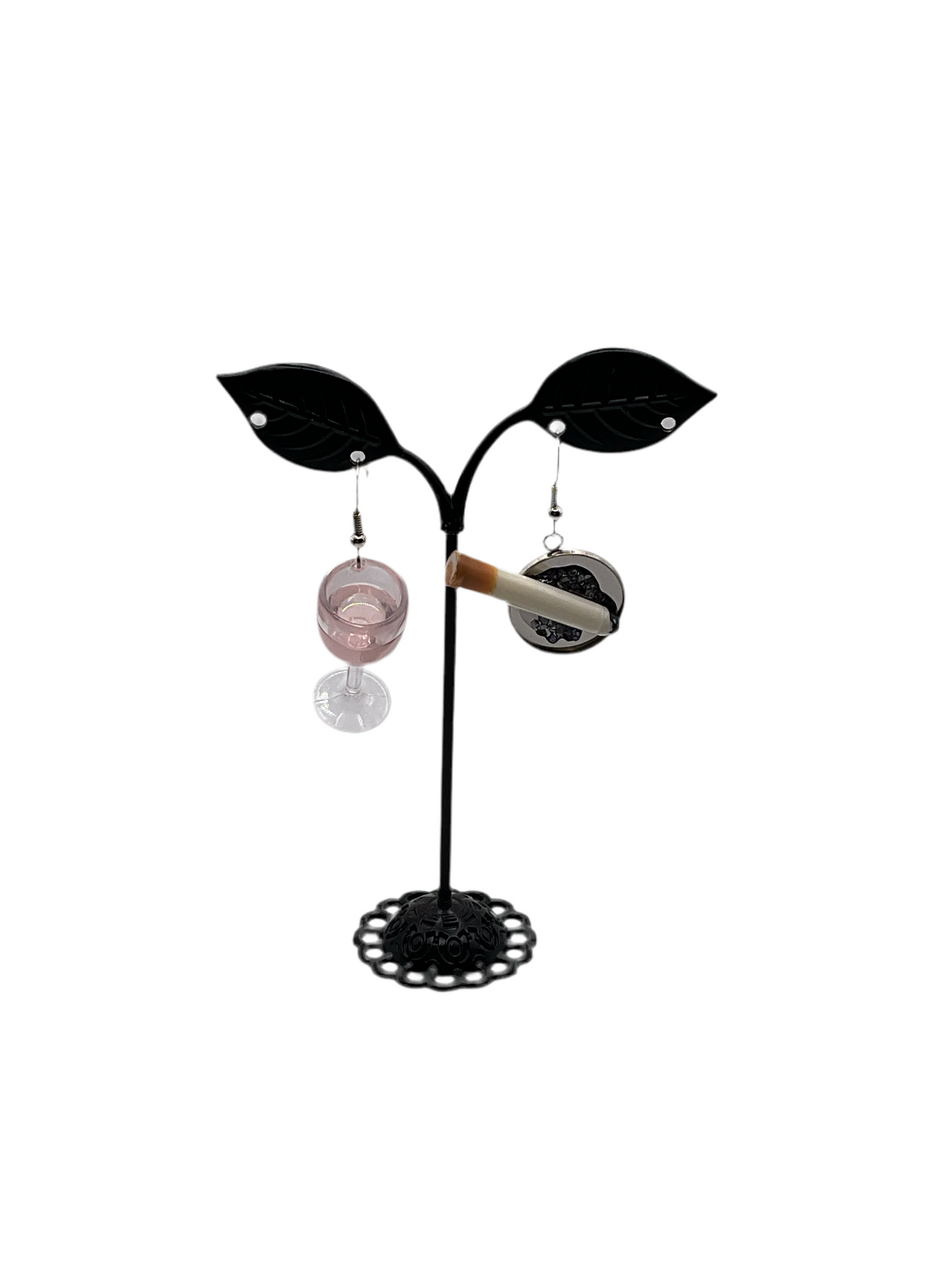 Cigarette and wine earrings