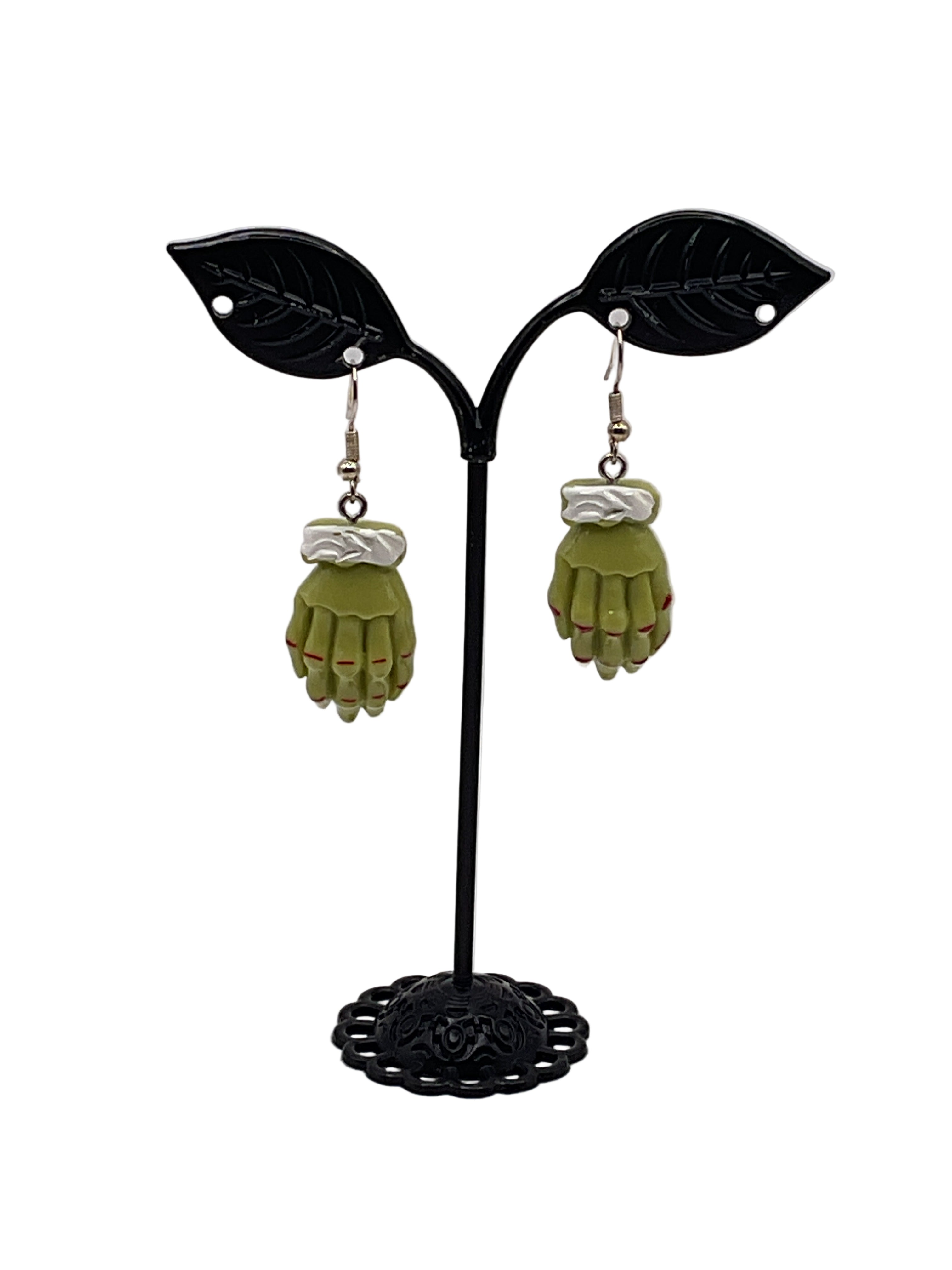 Green hand earrings Main image