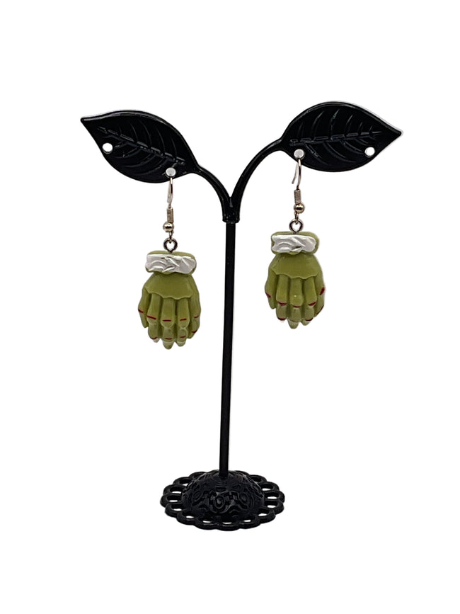 Green hand earrings Hover Image