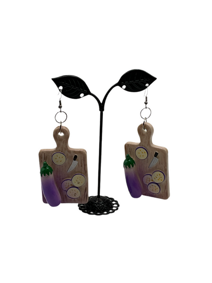 Eggplant cutting board earrings