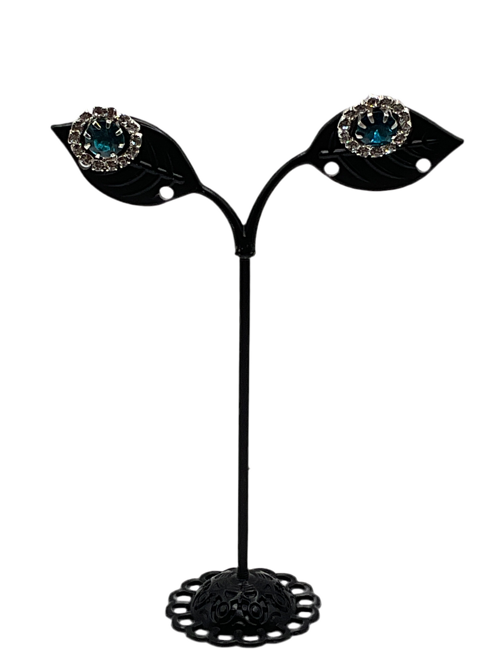 silver aquamarine clear halo earrings