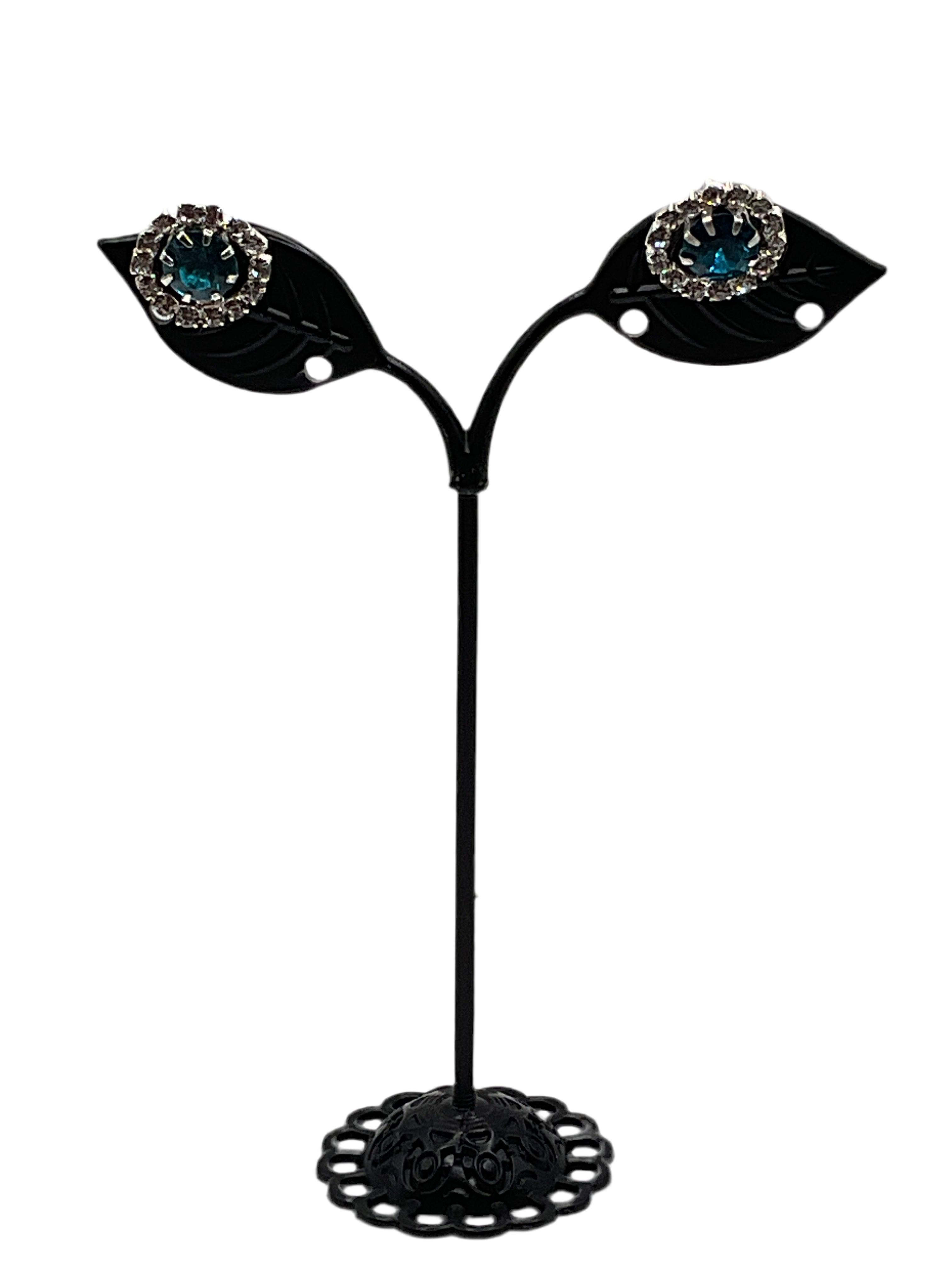 silver aquamarine clear halo earrings