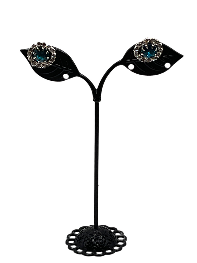 silver aquamarine clear halo earrings Hover Image