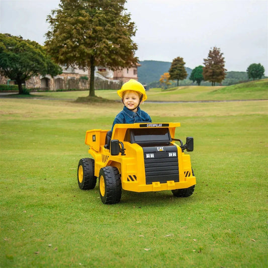 12V CAT Electric Dump Truck 1 Seater Ride-On Yellow
