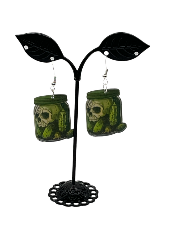 Pickle skull earrings Hover Image