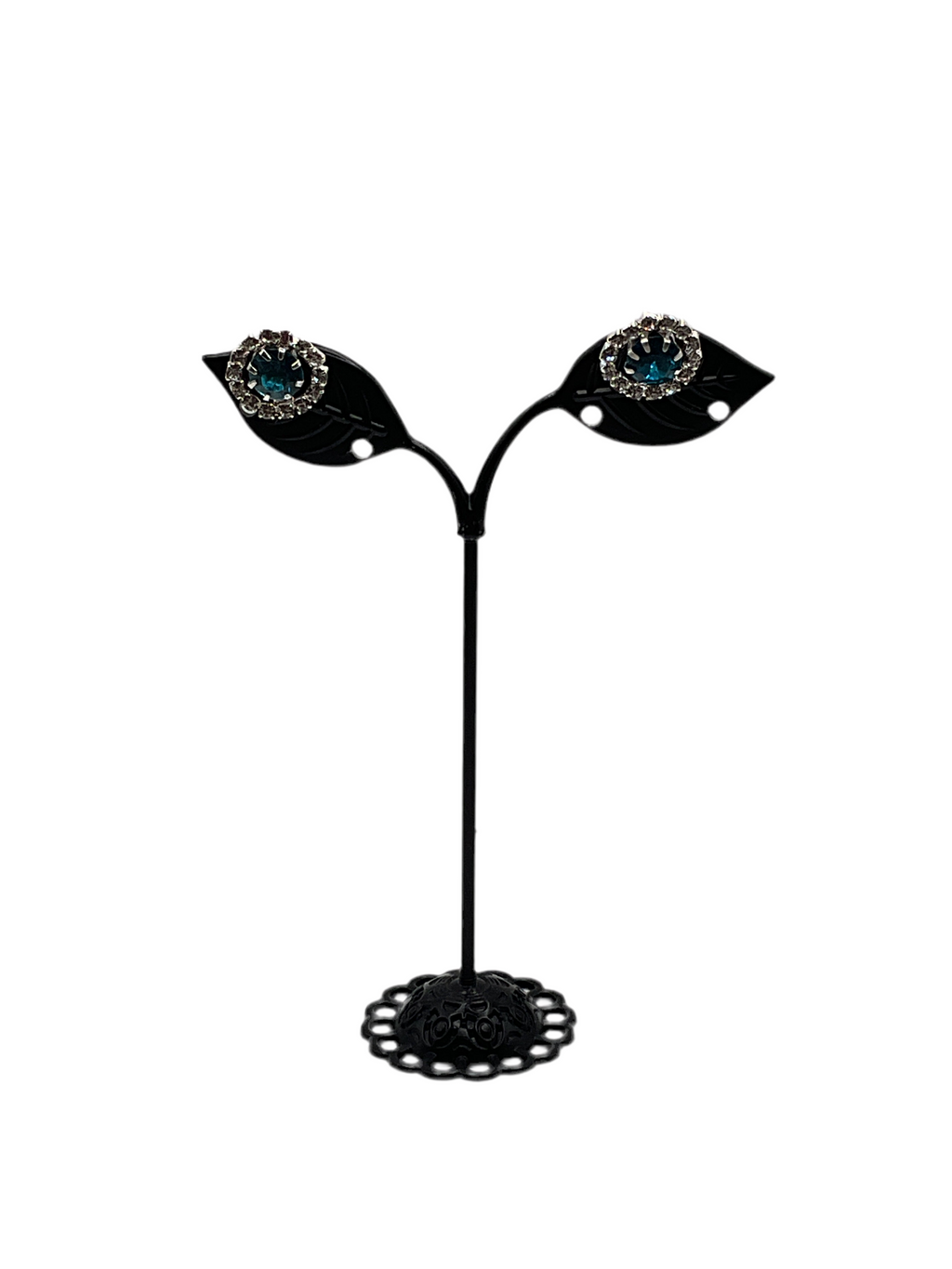 silver aquamarine clear halo earrings