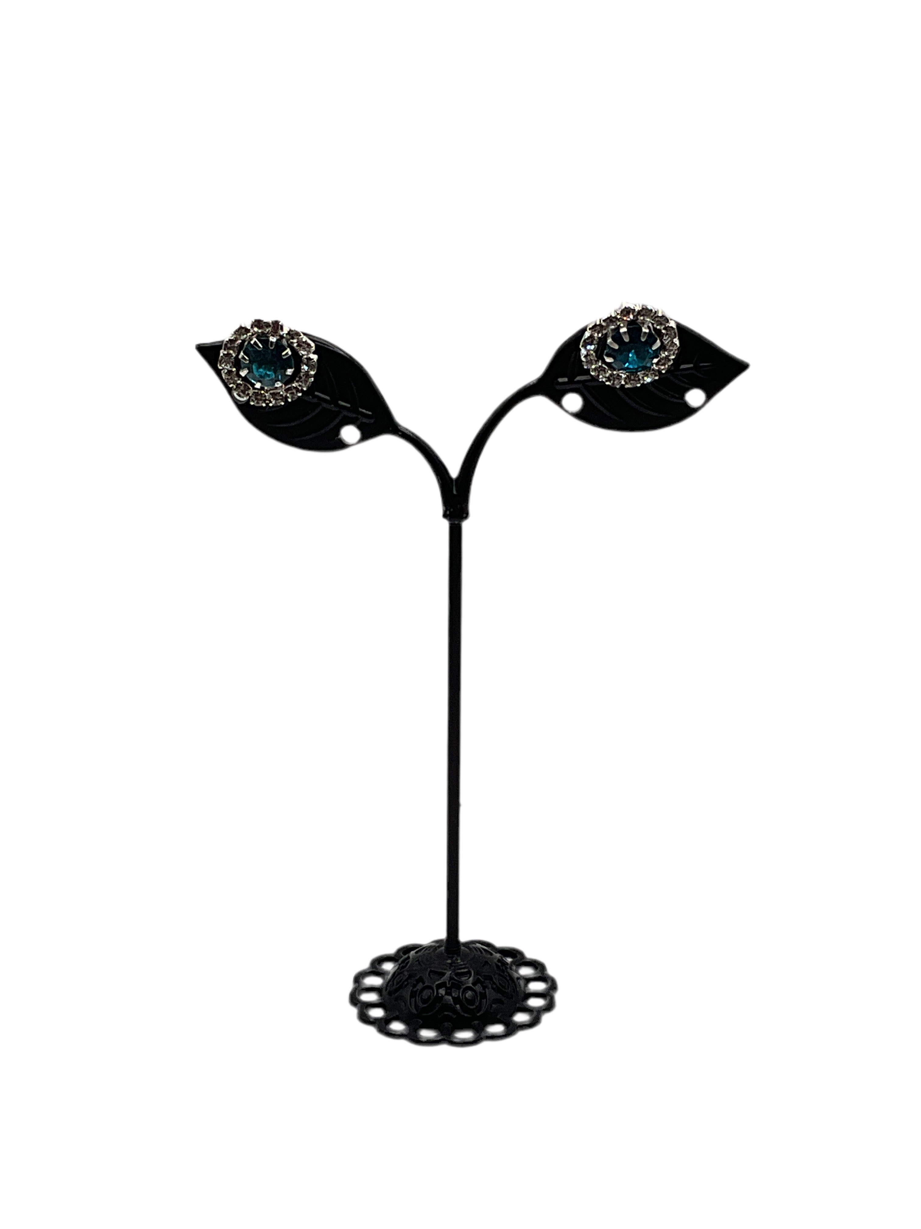 silver aquamarine clear halo earrings