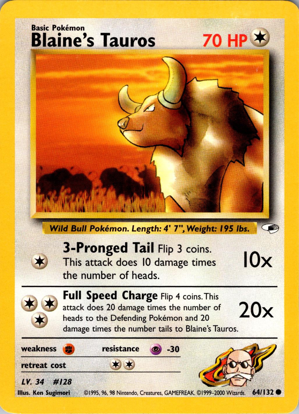 Blaine's Tauros 064/132 - Gym Heroes Unlimited Main image
