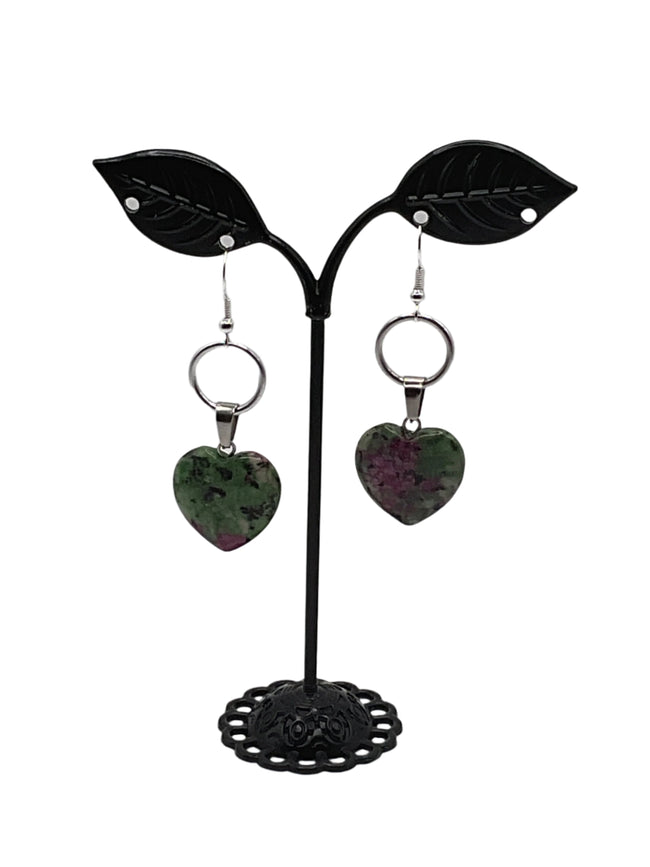 Green And Purple Heart Earrings Hover Image