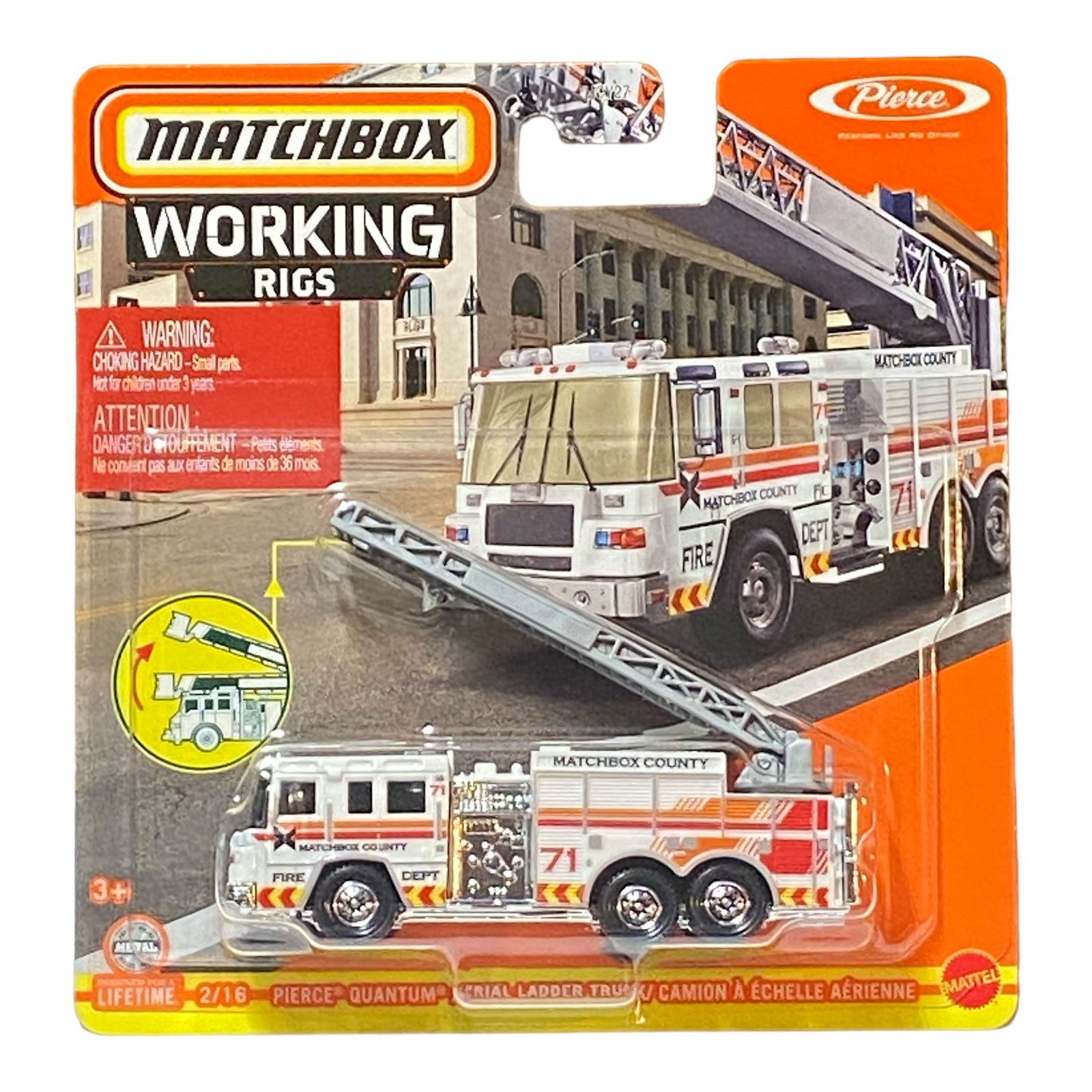 Matchbox Pierce Quantum Aerial Ladder Truck - Working Rigs 2/16 - Collectors World Toys