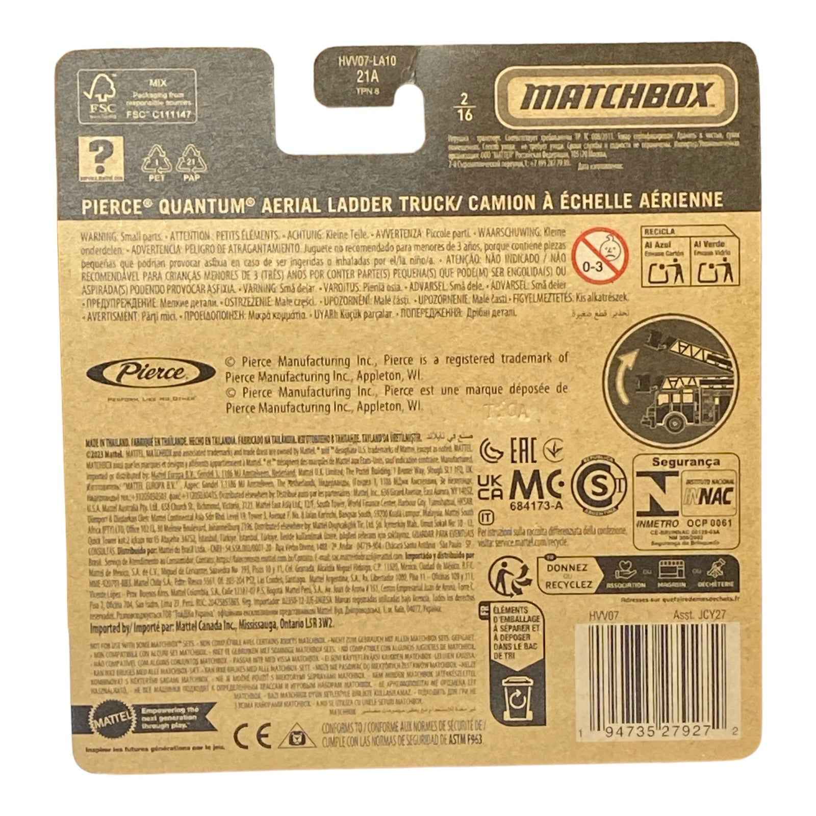 Matchbox Pierce Quantum Aerial Ladder Truck - Working Rigs 2/16