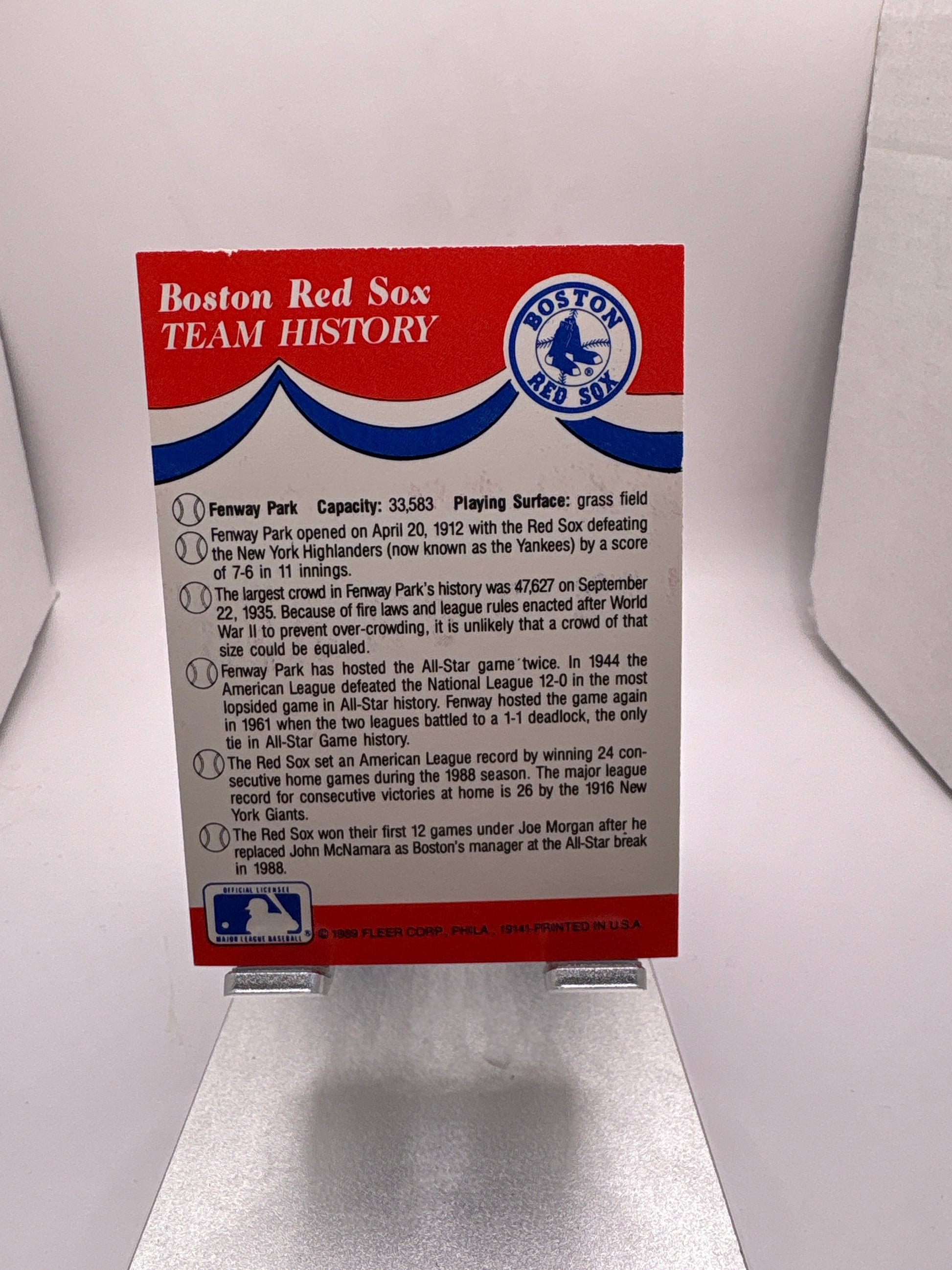 Fleer Boston Red Sox Baseball Sticker Sports Card