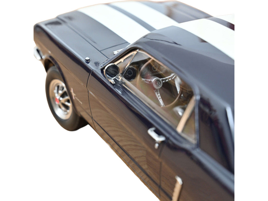 Norev - 1965 Ford Mustang Hardtop Coupe Nightmist Blue Metallic with White Stripes 1/18 Diecast Model Car by Norev