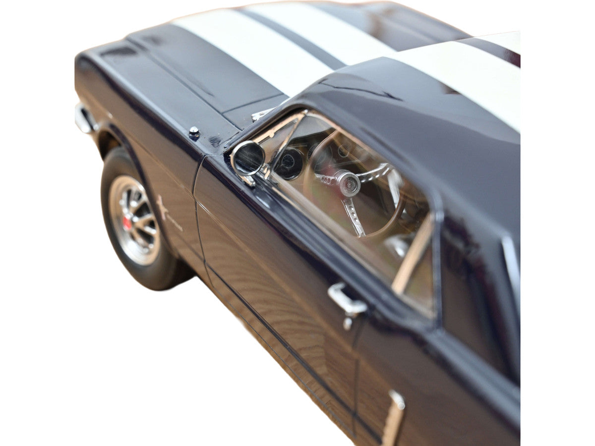 Norev - 1965 Ford Mustang Hardtop Coupe Nightmist Blue Metallic with White Stripes 1/18 Diecast Model Car by Norev
