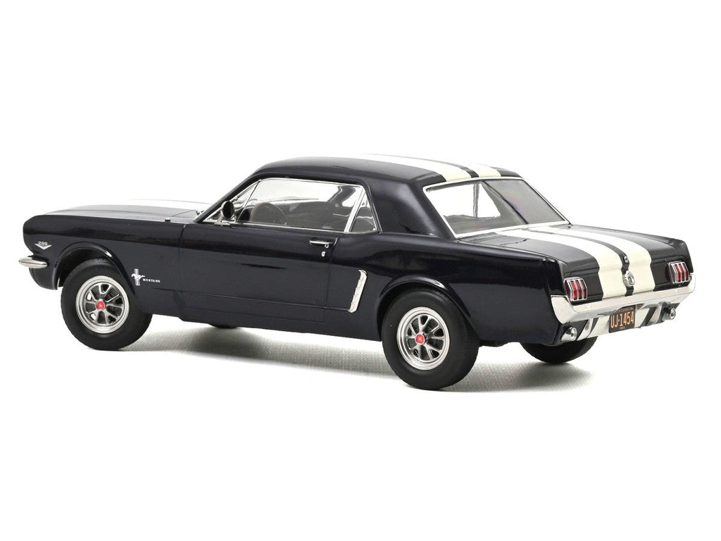 Norev - 1965 Ford Mustang Hardtop Coupe Nightmist Blue Metallic with White Stripes 1/18 Diecast Model Car by Norev