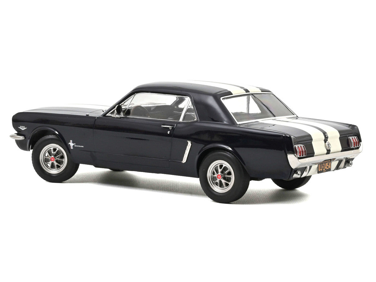 Norev - 1965 Ford Mustang Hardtop Coupe Nightmist Blue Metallic with White Stripes 1/18 Diecast Model Car by Norev