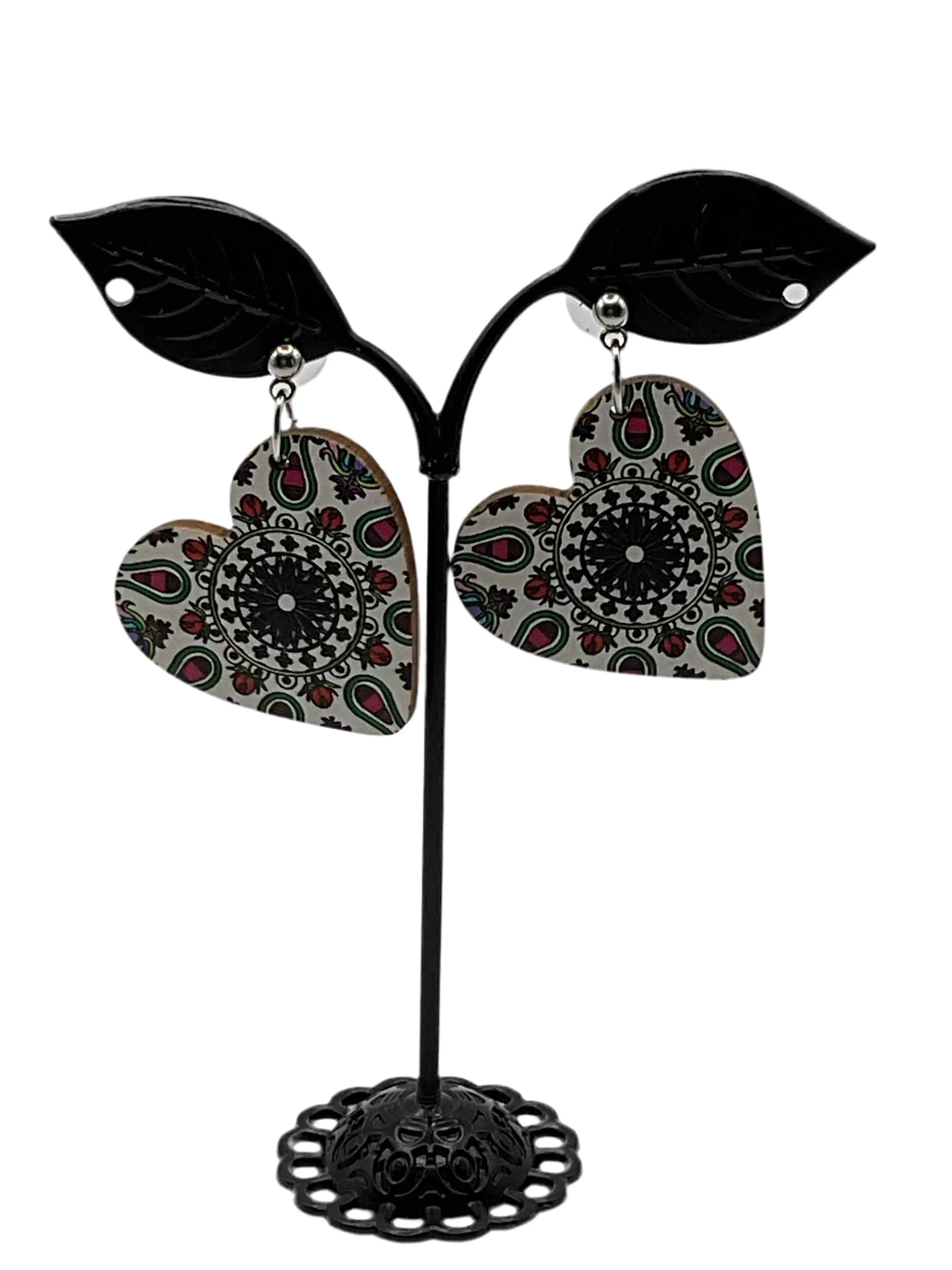 Printed Heart Earrings